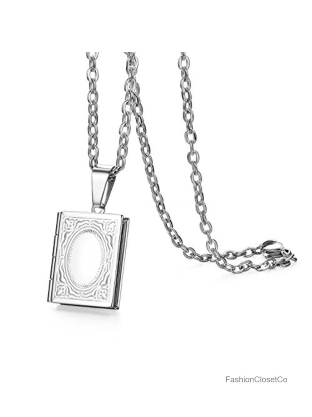 Stainless Steel Bible Book Locket Necklace Photo Memorial Jewelry